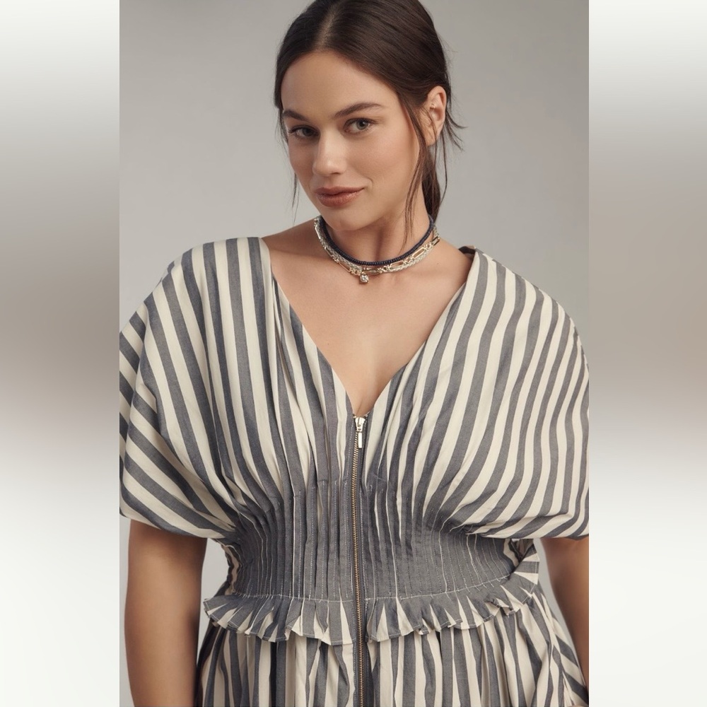 NWT By Anthropologie V-Neck Zip-Front Midi Dress - Picture 7 of 12